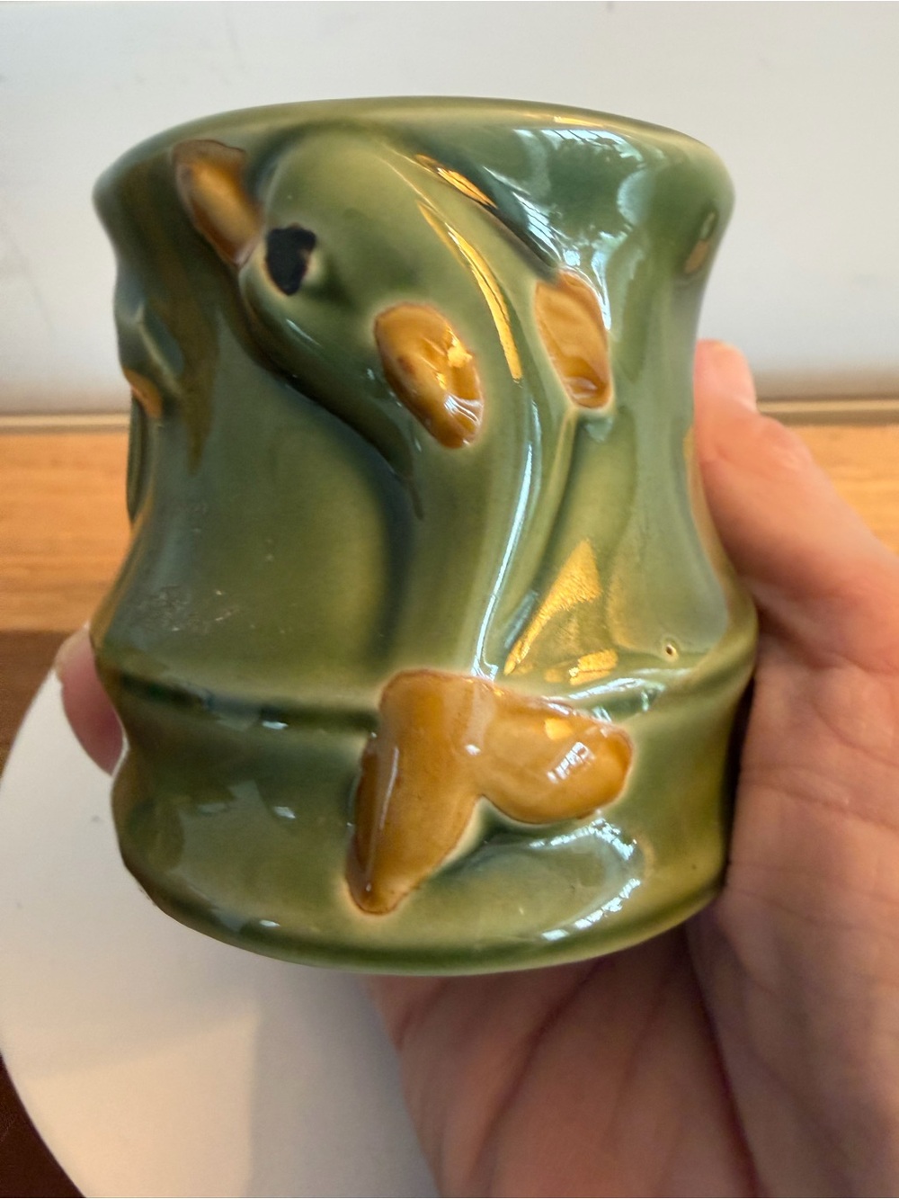 Lucky Bamboo Dolphin Small Vase Green glazed